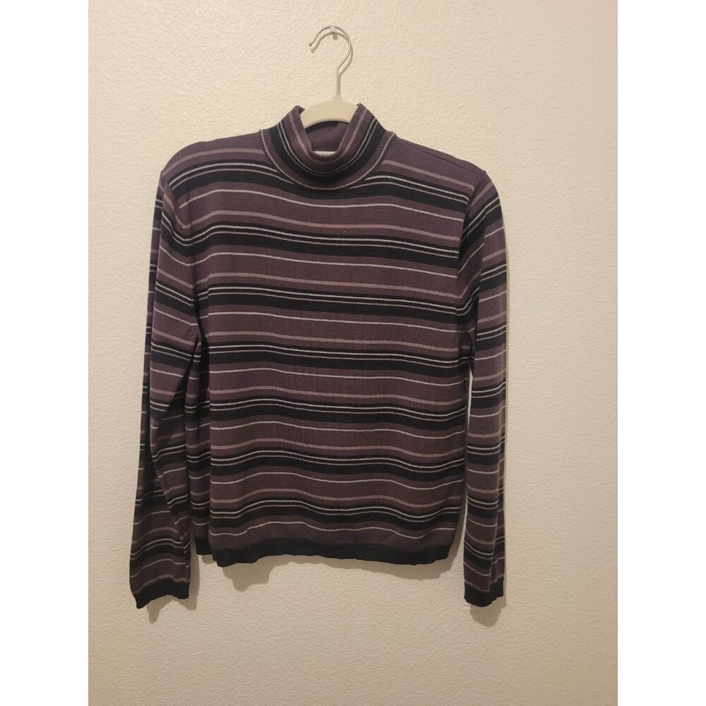 Pendleton Merino Wool Striped Mock Neck Sweater Purple Women's L Long Sleeve